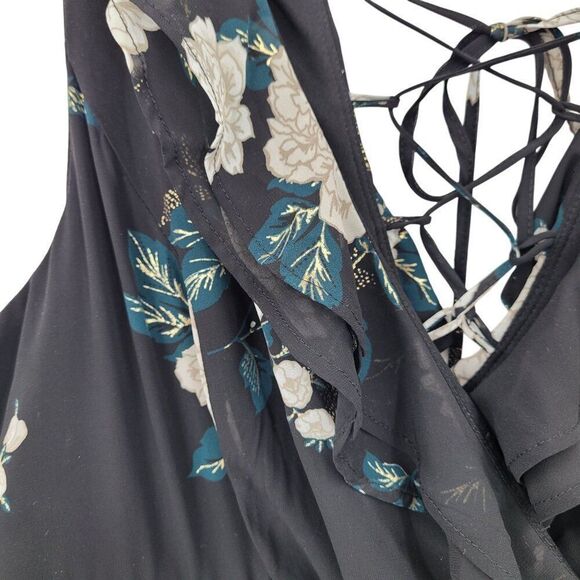 Torrid Baby Doll Skater Mini Dress Plus Sz 18 Black Floral Chiffon Lace-Up Back - Picture 8 of 12